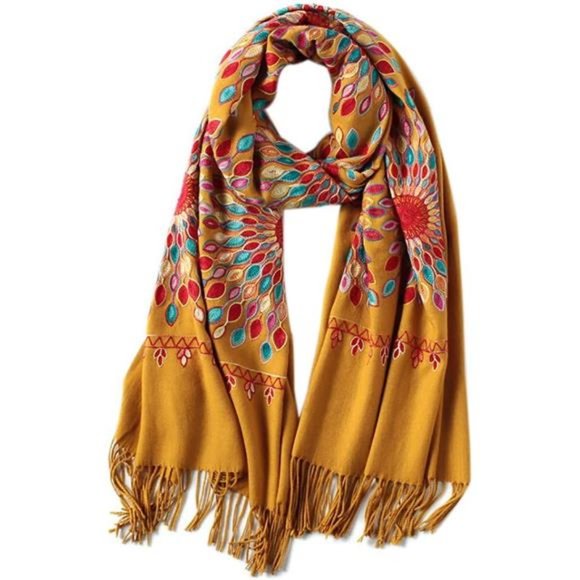 Women's Embroidered Oversize Tassel Shawl Scarf Wraps for Women - Picture 1 of 4